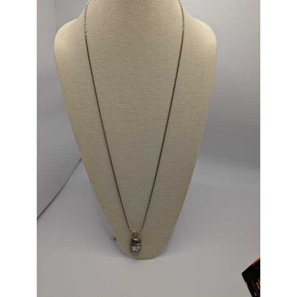 Silver Tone Floral Pendant Long Necklace 18 Inch Chain - Picture 2 of 5